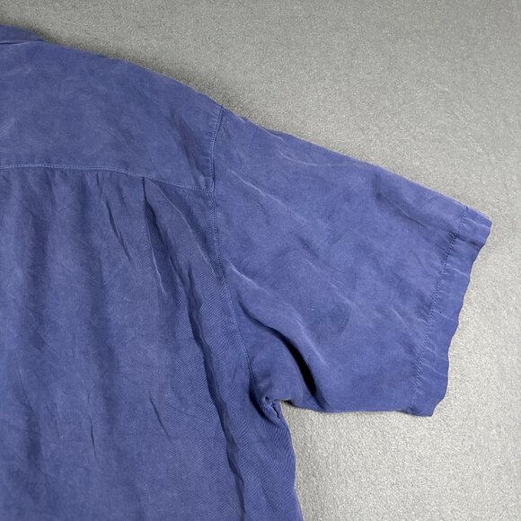 Tommy Bahama Mens XL Navy Blue Silk Short Sleeve Button Up Split Hem Shirt - Picture 9 of 10